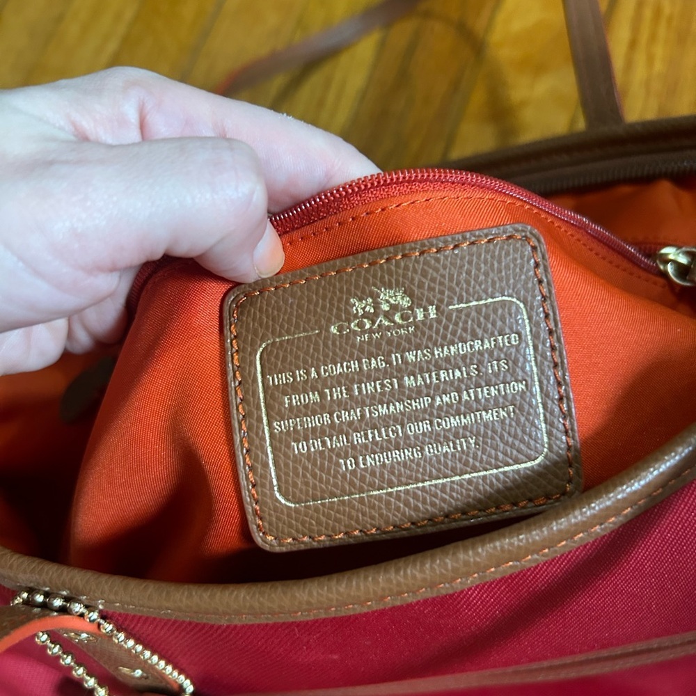 Coach Sawyer Tote Classic Red Canvas Pockets Deep Wide Orange Interior - Picture 7 of 16